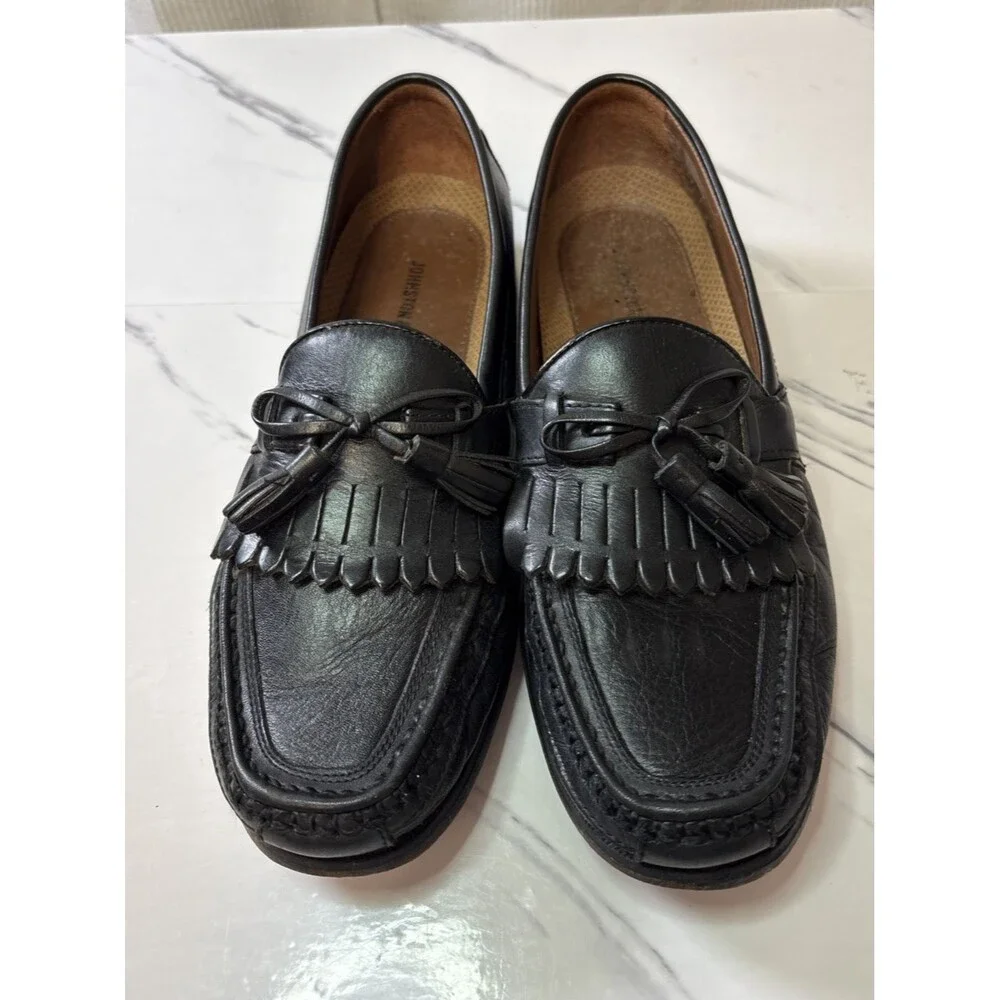 Johnston & Murphy Shoes Mens Size 10 Black Tassel Loafer Leather Dress Slip On